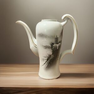 RARE Vintage Fukagawa Arita Landscape Teapot Without Lid white black pink paint